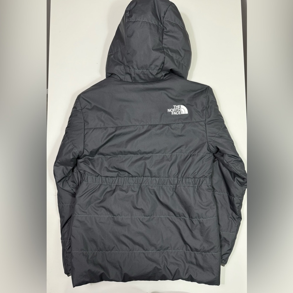 The North Face Dark Gray reversible down hooded jacket. - Picture 2 of 4